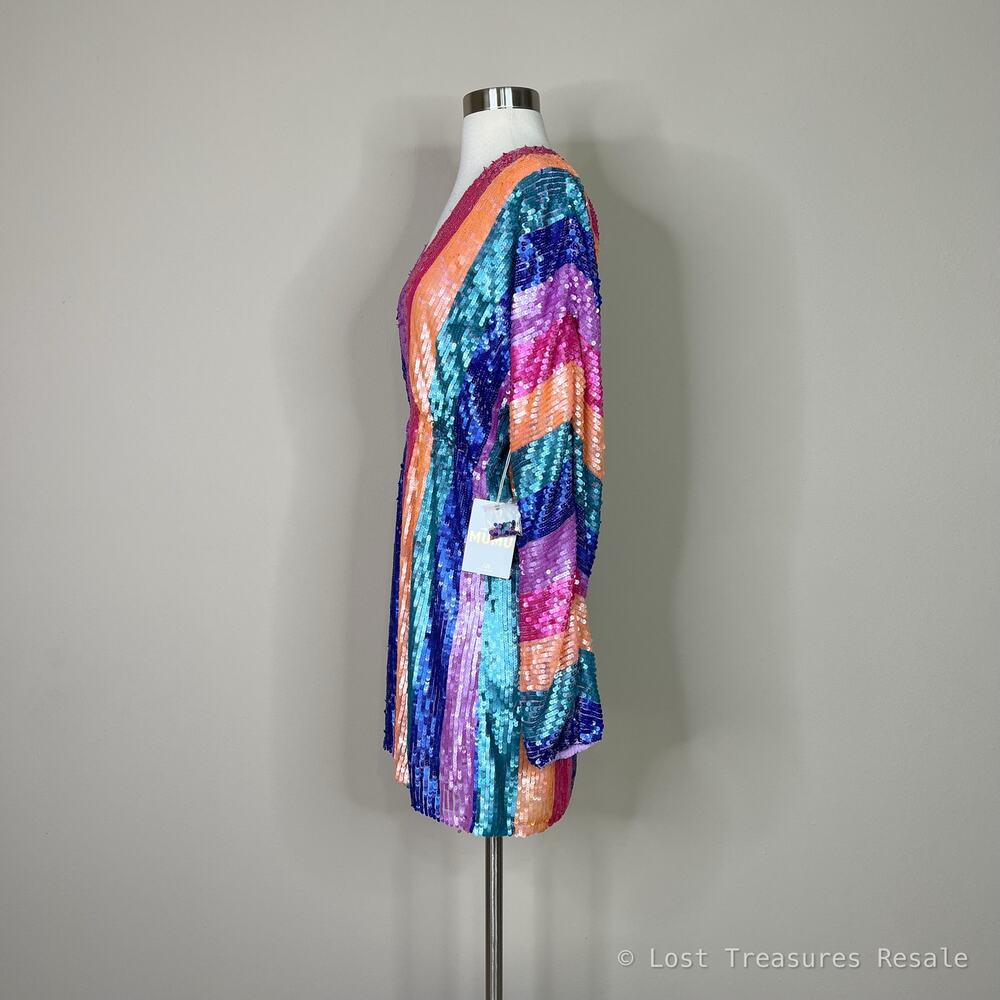 NEW Show Me Your Mumu | Kidman Neon Stripe Sequin Long Sleeve Mini Dress M NWT - Picture 8 of 10